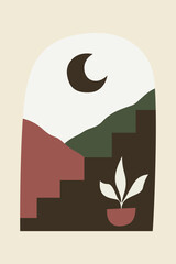 Abstract Botanical Wall Art with Modern Boho Shapes