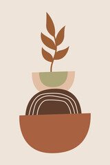 Abstract Botanical Wall Art with Modern Boho Shapes