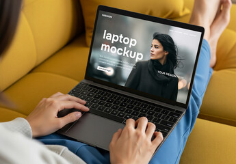 A person using a laptop mockup