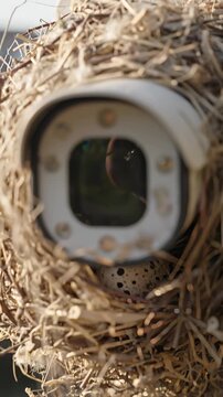 Bird Nest Built on Security Camera Lens