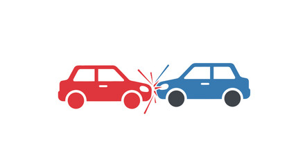 Car accident illustration collision of red and blue vehicles with impact