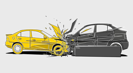 Car accident illustration collision of yellow and gray vehicles
