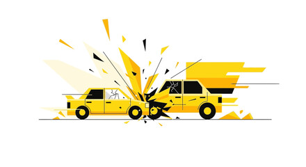 Car accident illustration collision of yellow vehicles isolated on white background