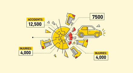 Car accident illustration damage statistics and safety information