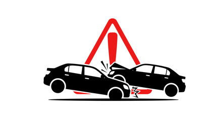 Car accident illustration warning symbol with two colliding vehicles