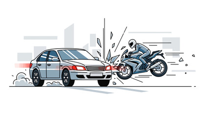 Naklejka premium Car and motorcycle collision illustration depicting accident and crash