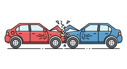 Naklejka premium Car crash illustration red and blue vehicles colliding head on isolated