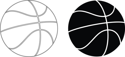 Black and white basketball side by side sports balls line solid fill © Rehena Creative Hub