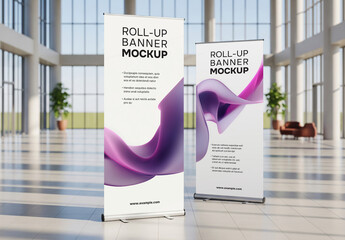Roll-up banner mockup in business center