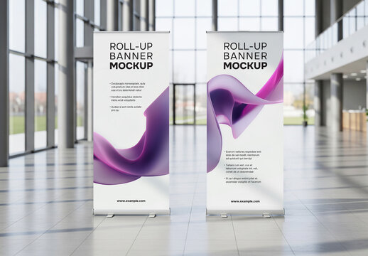 Roll-up banner mockup in business center