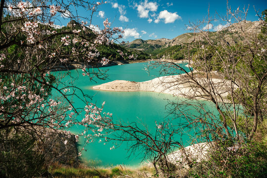 The Guadalest Reservoir in Alicante Province. Spring landscape.