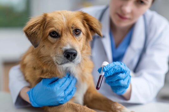Veterinarian Performs Blood Test on Dog in Laboratory Setting for Health Evaluation