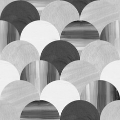 Seamless abstract art black and white pattern with fish scales for textiles. © Марина Воюш