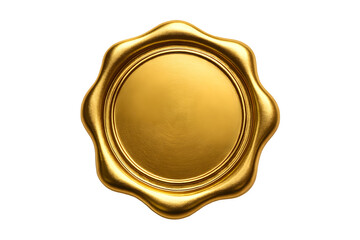 Golden wax seal isolated on transparent background, blank round stamp for certificate or letter, vintage style design element PNG