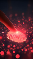 Biometric fingerprint scanning with red laser, digital identity security concept