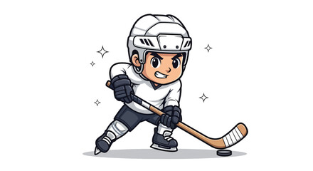 Cartoon ice hockey player in action ready to shoot the puck.