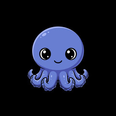 Cute Blue Cartoon Octopus Character with Big Eyes.