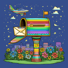 郵便ポストと虹