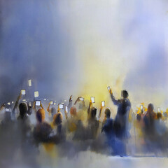 スマホで写真を撮る人々。群衆