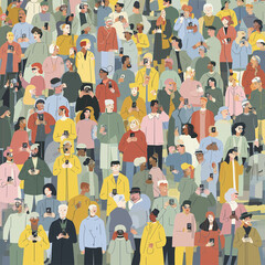 スマホで写真を撮る人々。群衆