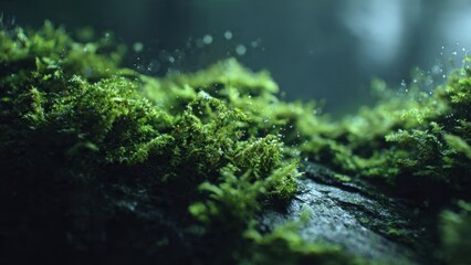 Lush Green Moss Growing on Rock Surface