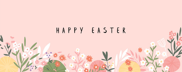 Fancy handdrawn floral easter background with space for text, vector illustration.