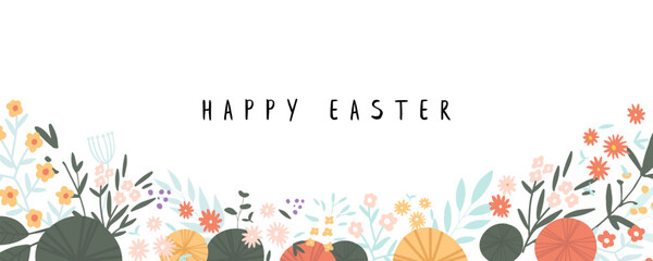 Fancy handdrawn floral easter background with space for text, vector illustration.