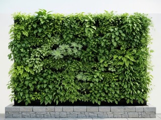 A large green hedge on a brick base