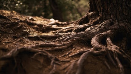 Tree roots above ground in a forest