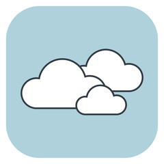 Fototapeta premium Weather icon with three white clouds of various sizes on blue background. Hand drawn vector illustration