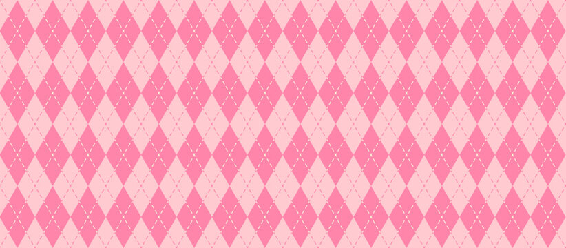 Seamless pink argyle pattern inspired by classic golf and sportswear design. Geometric diamond repeat with textured fabric look, fashion, wallpaper, stationery, and surface design projects.