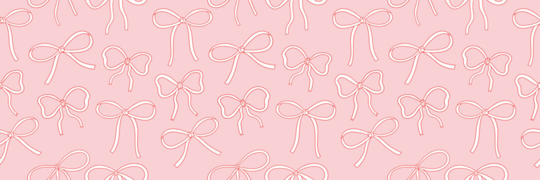 Coquette Cute seamless pattern with bow set. Hand-drawn vintage ribbons. For party, Wedding, invitation, social media template, and greetings in retro style. Vector minimalist elements, line art.