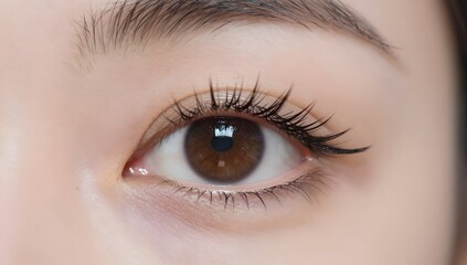 Obraz premium Close up of a brown eye with long eyelashes and a smooth eyebrow