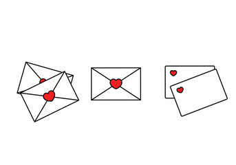 Love message envelope icons with heart set.
