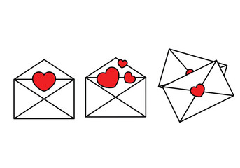 Love message envelope icons with heart set.
