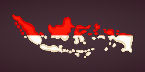 Map of Indonesia colored with flag