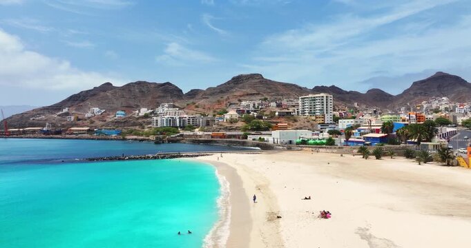 Aerial view of Laginha beach in Mindelo city in Sao Vicente Island in Cape Verde