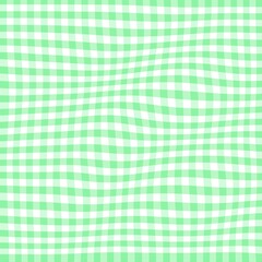 Abstract background featuring a wavy distorted gingham pattern in light mint green and bright white creating a psychedelic visual texture for design projects