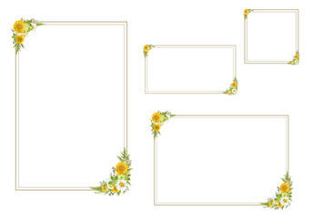 Obraz premium Gold Floral Diagonal Frame Bundle PNG, A4 Vertical, A4 Horizontal, 16:9 and Square Elegant Botanical Border Set with Large Copy Space