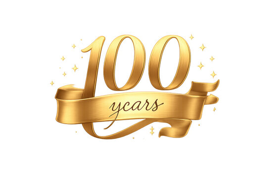 100 years golden anniversary celebration with ribbon