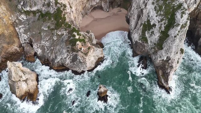 Pullback and Tilt Up over Praia da Ursa Revealing Atlantic Horizon