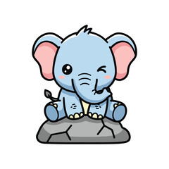 Fototapeta premium Adorable Cartoon Elephant Sitting on Rock with Winking Eye