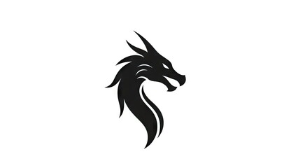 Black dragon head silhouette on white background for design elements