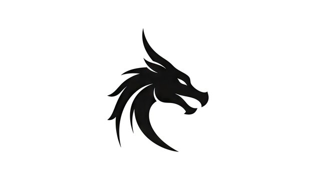 Black dragon head silhouette on white background for design elements