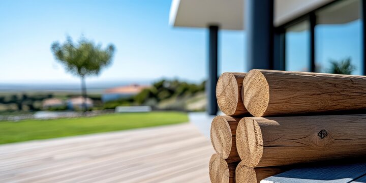 Timber materials stacked neatly in a serene outdoor setting
