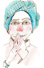Woman With Blue Headscarf And Glasses