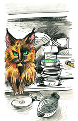 Illustration of a Tortoiseshell Cat by Dishes