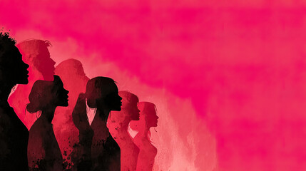 Female silhouettes in pink tones representing collective strength and solidarity Generated with AI