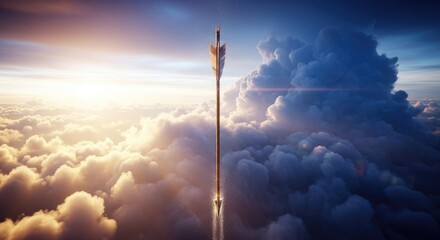 Arrow rises through cloudy sky representing ambition and achievement