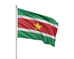 Obraz premium Proudly waving Surinamese flag symbolizes national pride and heritage, perfect for patriotic displays and cultural events.